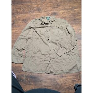 Lauren Ralph Lauren Women's Khaki Cotton Long Sleeve Button Down Shirt Sz 2X F1